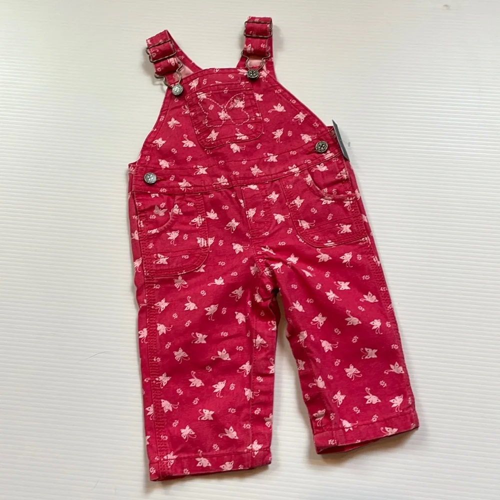 Oshkosh B’gosh pink bib overalls with butterflies, size 6 months